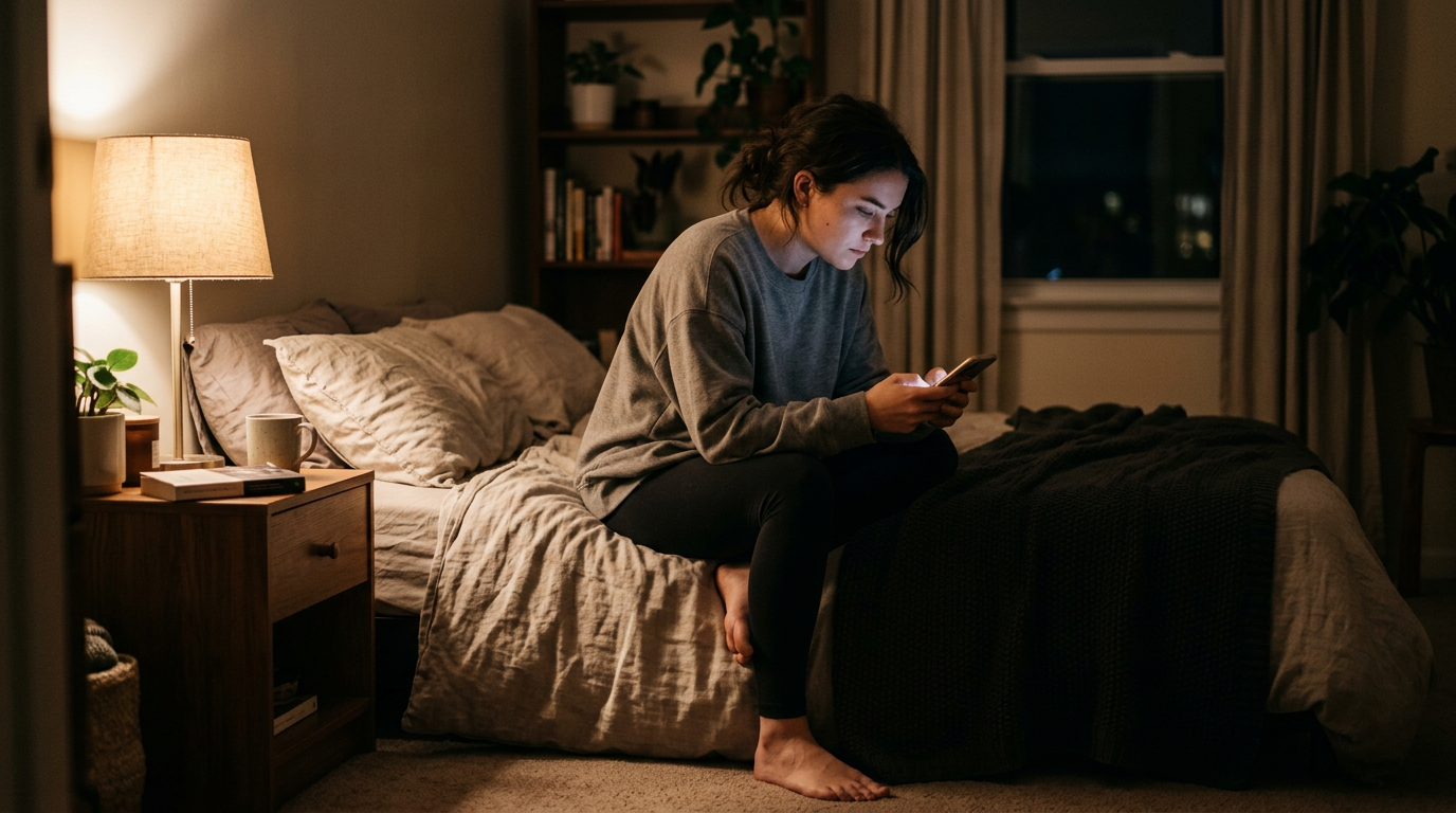 Photorealistic candid photograph of a young woman, early twenties, sitting alone on t 151476
