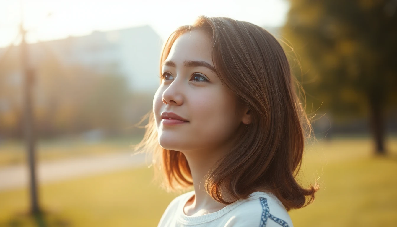A young woman looking thoughtful and relieved as she lets go of old fears