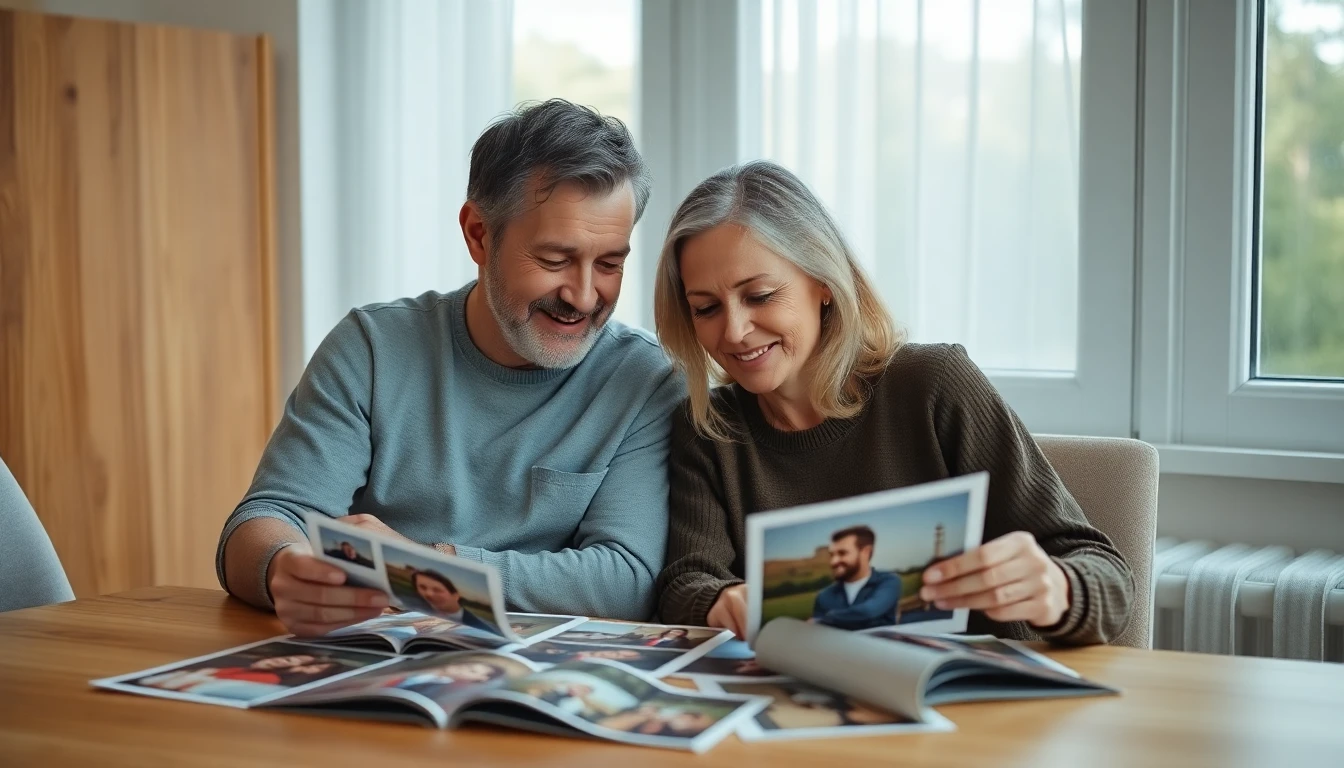A couple choosing warm, everyday photos for their adoptive family profile