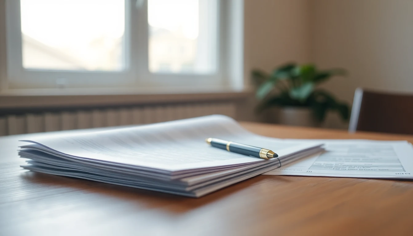 Paperwork and a pen on a table in soft natural light