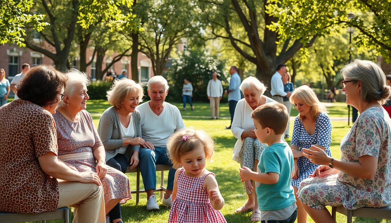 A community gathering in a park on a bright afternoon
