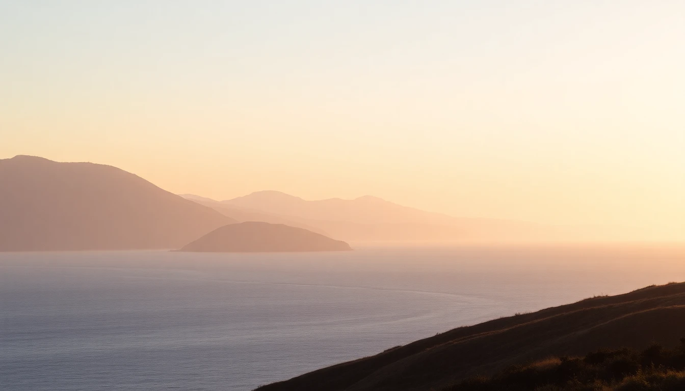A calm California coastline in soft morning light